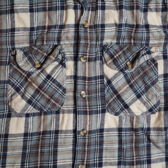 A Zone. Men's Large. Flannel. Tan w/ Blue. - Picture 2 of 4